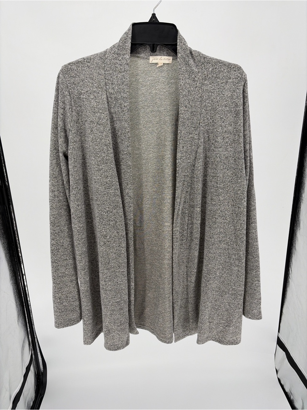 Open-Front Light Gray Knit Cardigan